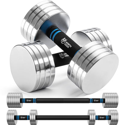 Northdeer V2.0 Upgraded Adjustable Steel Dumbbells 40LB / 60LB - 2 in 1 Dumbbell Barbell Set for Home Gym Workout - Compatible with V1.0 Dumbbells