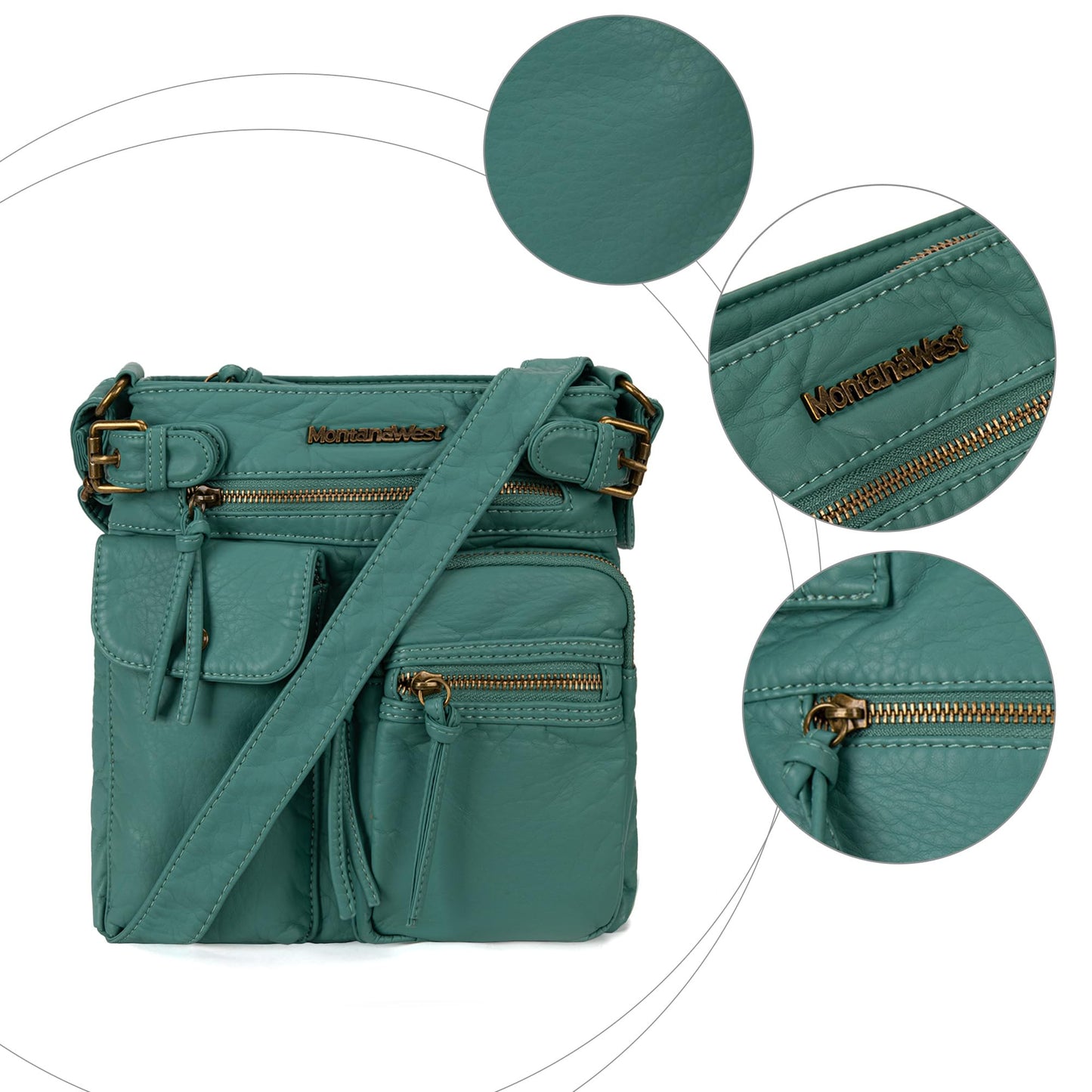 Montana West Crossbody Bag for Women Washed Soft Leather Multi Pocket Purses Vintage Women's Purses and Handbags Turquoise Gift MWC-046TQ