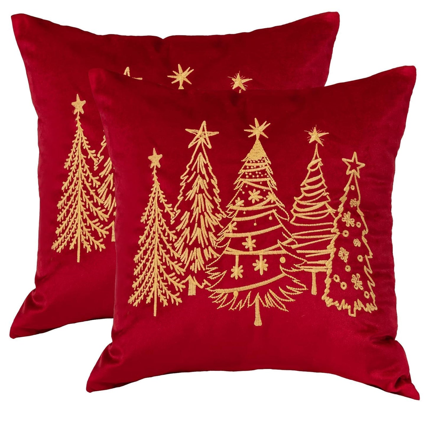 GEEORY 2-Pack Embroidered Luxurious Velvet Christmas Tree Pillow Covers, Xmas Decorations Farmhouse Throw Pillows Winter Holiday Decor Cushion Case for Sofa & Bed Red Gold GX008-18