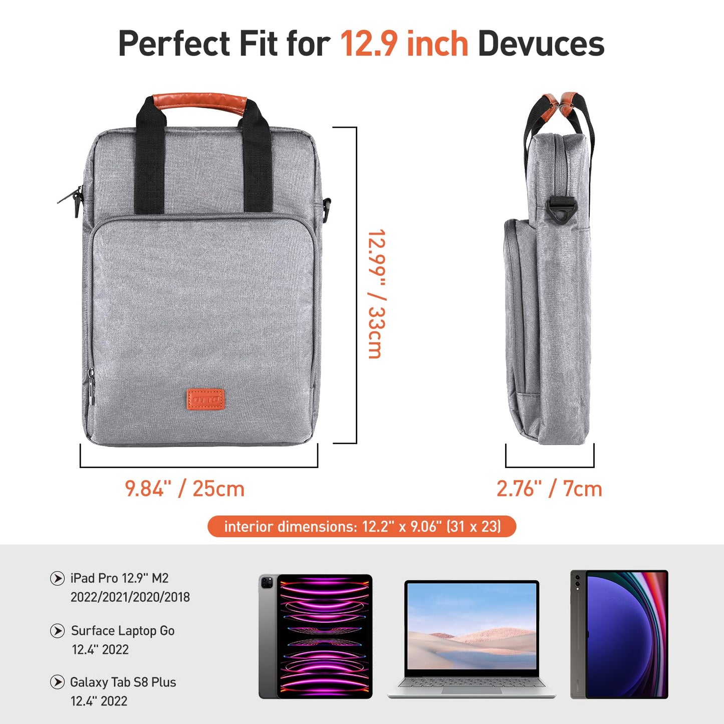 DTTO 13-12.9 Inch Sleeve Bag with Shoulder Strap, Double Handle Carrying Case Fits MacBook Neo, iPad Air 13-inch/iPad Pro 13-inch, iPad Pro 12.9-inch M2&M1 (2022-2018), Gray
