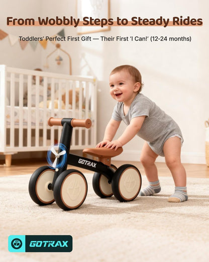 Gotrax Baby Balance Bike 1-2 Years, 7" Front&Rear Silent Wheels, Sturdy Steel Frame 66 lbs Load, Quick 2-Min Assembly, CPC Certified, Comfortable Soft Seat, Toddler Birthday Gift for Boys&Girls Black