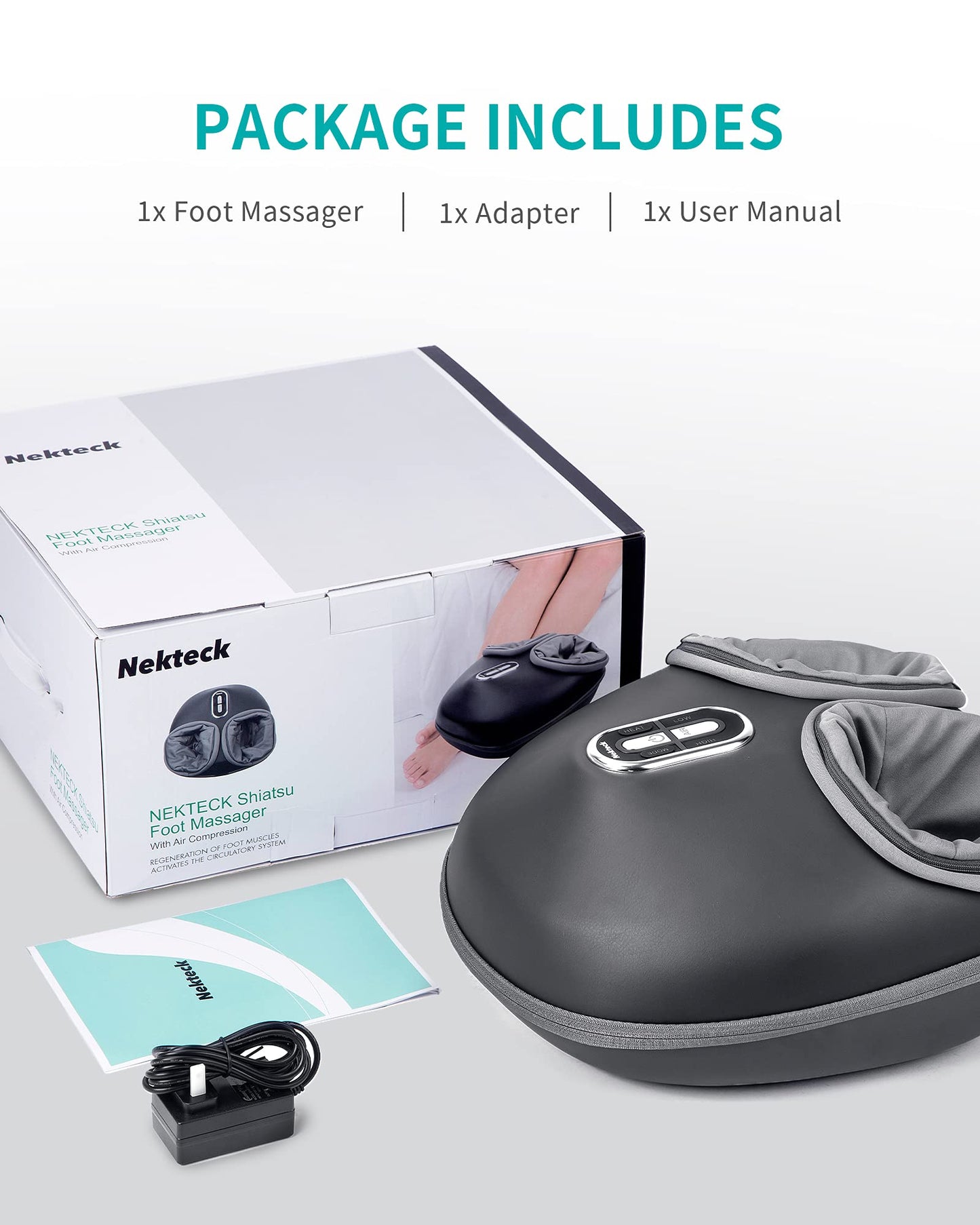 Nekteck Shiatsu Foot Massager with Heat, FSA Eligible Deep Kneading Therapy Air Compression, HSA Feet Massage Improve Blood Circulation Foot Wellness Soothing Pain Relief, Relax for Home Office Use