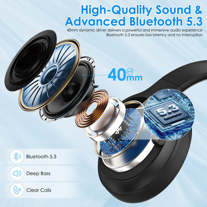 TANKASE Active Noise Cancelling Headphones, Wireless Over Ear Bluetooth Headphones,100H Play Time Bluetooth Headphone with Microphone,Lightweight and Foldable Comfortable Deep Bass for Work/Gym Black