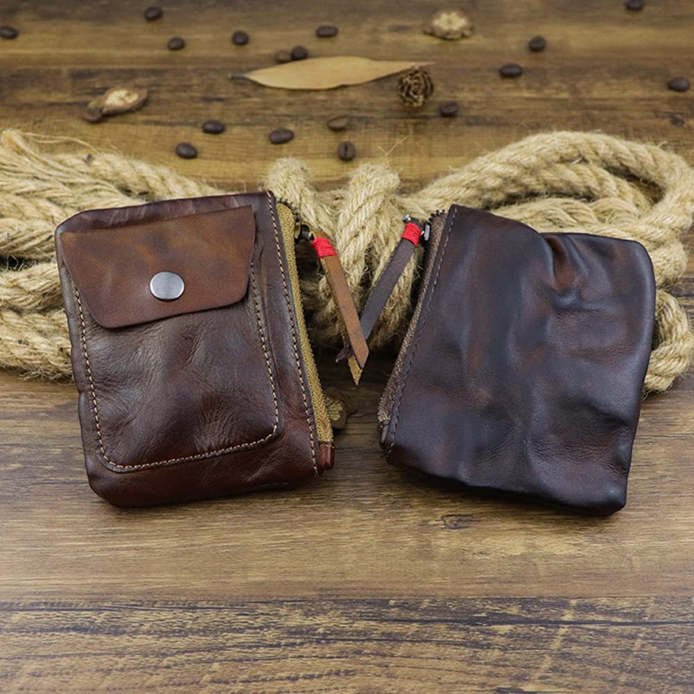 Wugebud 1 Pcs Leather Zipper Coin Purse Wallet With Card Slots, Snap Coin Organizer, Change Holder,Card Case, Leather Zipper Storage Bag for Men & Women