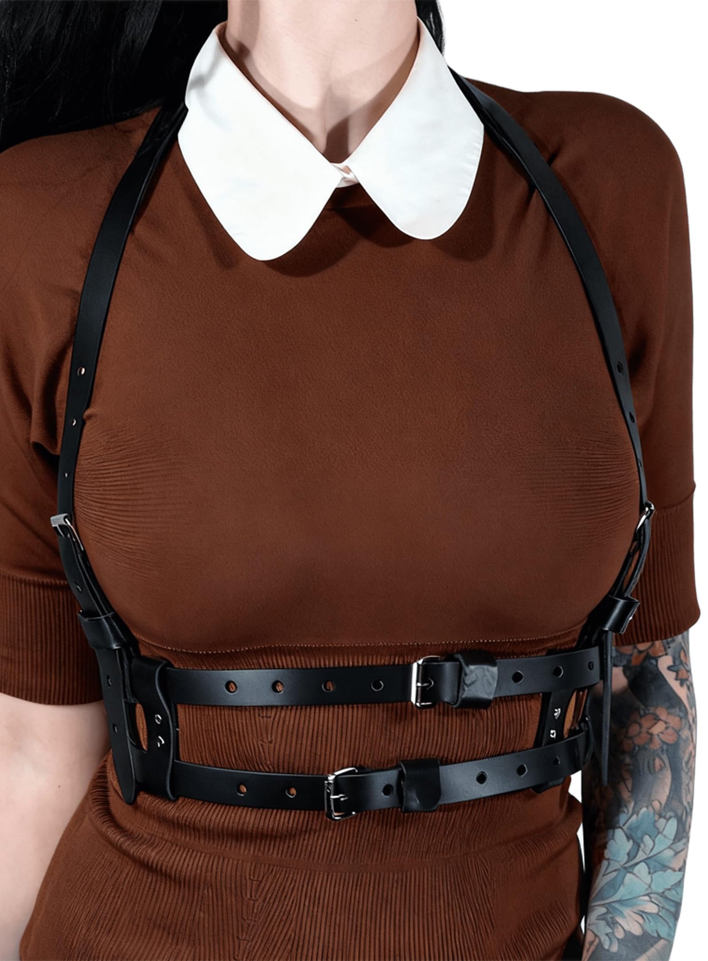 Women Adjustable Faux Leather Harness Belt Punk Fashion Waist Belt with Alloy Buckles Layered Outfit for Dresses Shirts Blazers Street(Waist 30.9-37.6in)
