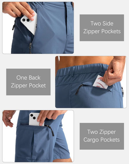 Pudolla Men's Hiking Cargo Shorts 9" Lightweight Outdoor Work Shorts for Men Travel Golf Camping Casual with 5 Zipper Pockets(Blue XX-Large)