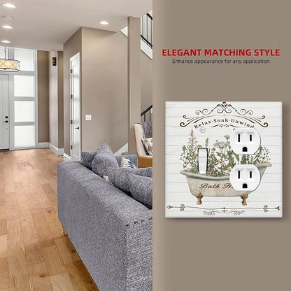 Decorative Light Switch Cover Plate Rustic Farmhouse Wooden Board Botanical Flower 2 Gang Outlet Covers 1 Toggle 1 Duplex Wall Plate Decorate Electrical Switch Plate Covers for Bathroom Home