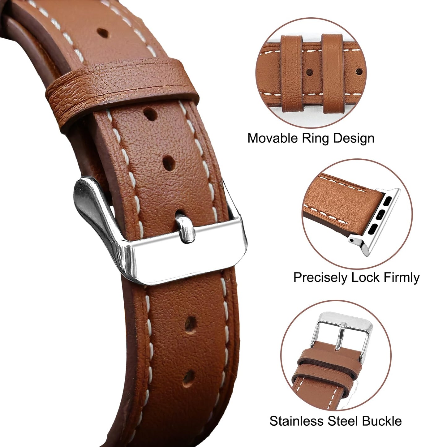 Premium Italy Leather Bands Compatible with Apple Watch Band 40mm 38mm 41mm 42mm 44mm 45mm 46mm 49mm Women Men, Leather Smartwatch Replacement Straps for iWatch Series Ultra SE 11 10 9 8 7 6 5 4 3 2 1