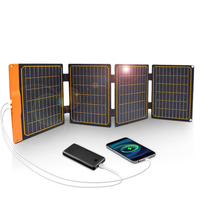 FlexSolar 40W Foldable Solar Panel Chargers 18W USB-A USB-C Portable Power Emergency ETFE Monocrystalline Small Panels IP67 Waterproof Camping Hiking Backpacking for Phones Power Banks Tablets