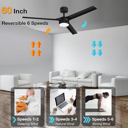 cumilo 60 Inch Smart Ceiling Fans with Lights and Remote,Quiet DC Motor,3 color for Outdoor Indoor Modern Farmhouse Ceiling Fan works with Alexa WIFI APP,Modern White Ceiling Fan for Bedroom Patio