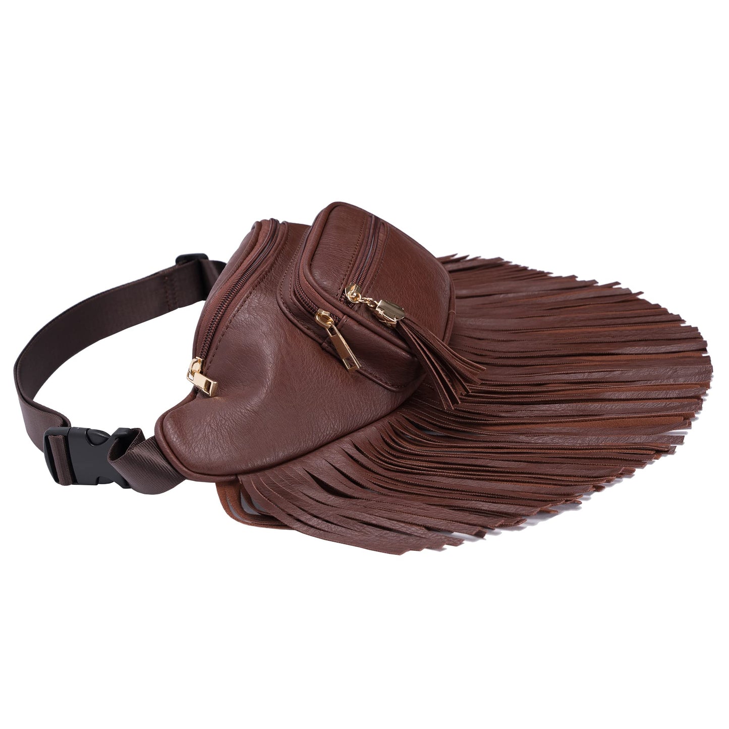 Solene Fringe Waist bag for women with Multi Zipper Pockets - (KL088, Coffee)