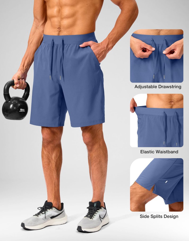 Soothfeel Men's Running Shorts with Zipper Pockets 9 Inch Lightweight Quick Dry Gym Sports Athletic Workout Basketball Shorts for Men (Blue, S)