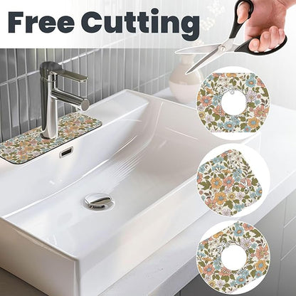 Faucet Draining Mat For Kitchen Sink, Colorful Flowers Floral Diatom Mud