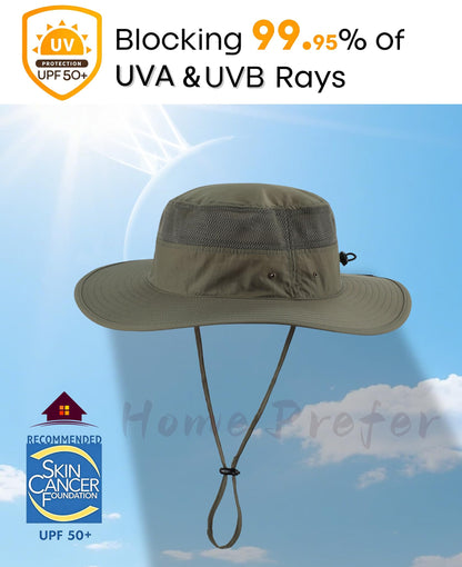 Home Prefer Men's Sun Hat UPF 50+ Wide Brim Bucket Hat Windproof Fishing Hats (Light Army Green)