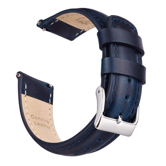 Ritche Quick Release Leather Watch Band 18mm 20mm 21mm 22mm 23mm 24mm for Samsung Galaxy Watch 6 Band Classic 43mm 47mm 40mm 44mm Leather Watch Strap, Dark Blue & Silver, 20mm, Classic