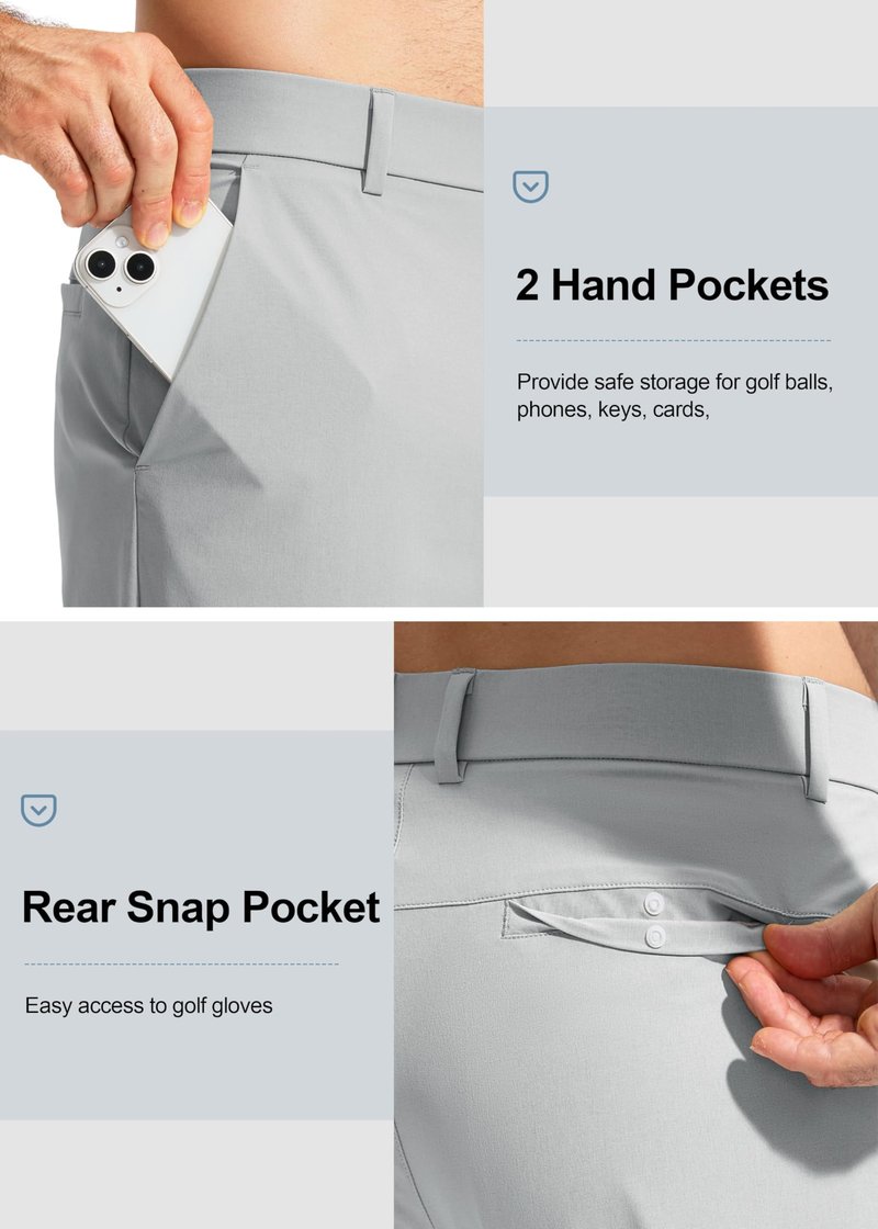 Pudolla Golf Pants for Men Stretch Dress Pants Mens Work Pants 32 Lightweight Quick Dry Casual Slacks Trousers with Pockets(Bright Gray 32Wx32L)