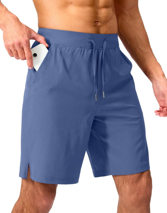 Soothfeel Men's Running Shorts with Zipper Pockets 9 Inch Lightweight Quick Dry Gym Sports Athletic Workout Basketball Shorts for Men (Blue, XL)