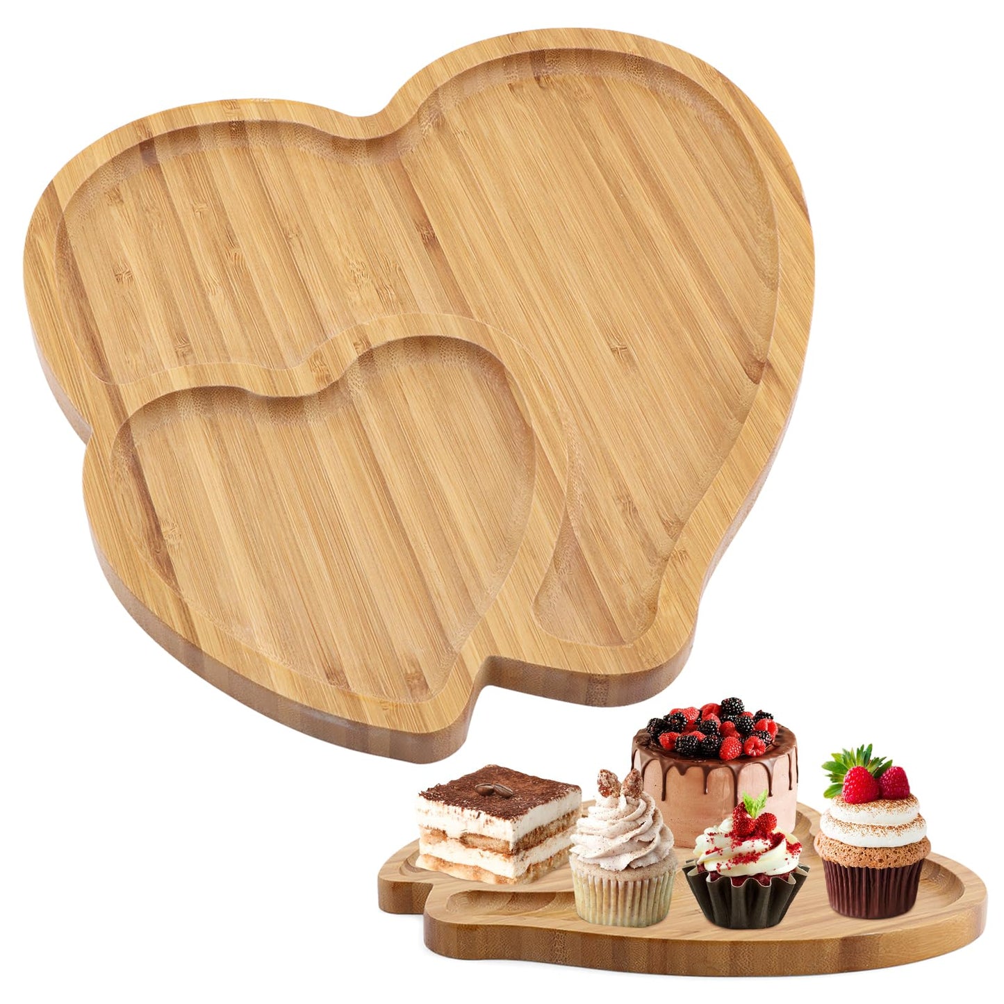 Wooden Serving Tray Heart Shaped Cheese Board Salad Plate Dinner Plate Cake Plate Decorative Serving Platter Plate for Snack Candy Food Fruit Decor (Size:10.63x10.63x0.63inch)