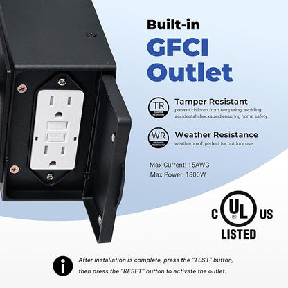 Motion Sensor Outdoor Lights with GFCI Outlet, 16.4" H Black Porch Light Outdoor, Dusk to Dawn Outside Lighting for House, Aluminum Anti-Rust Outside Light Fixtures Wall Mount for Garage Patio