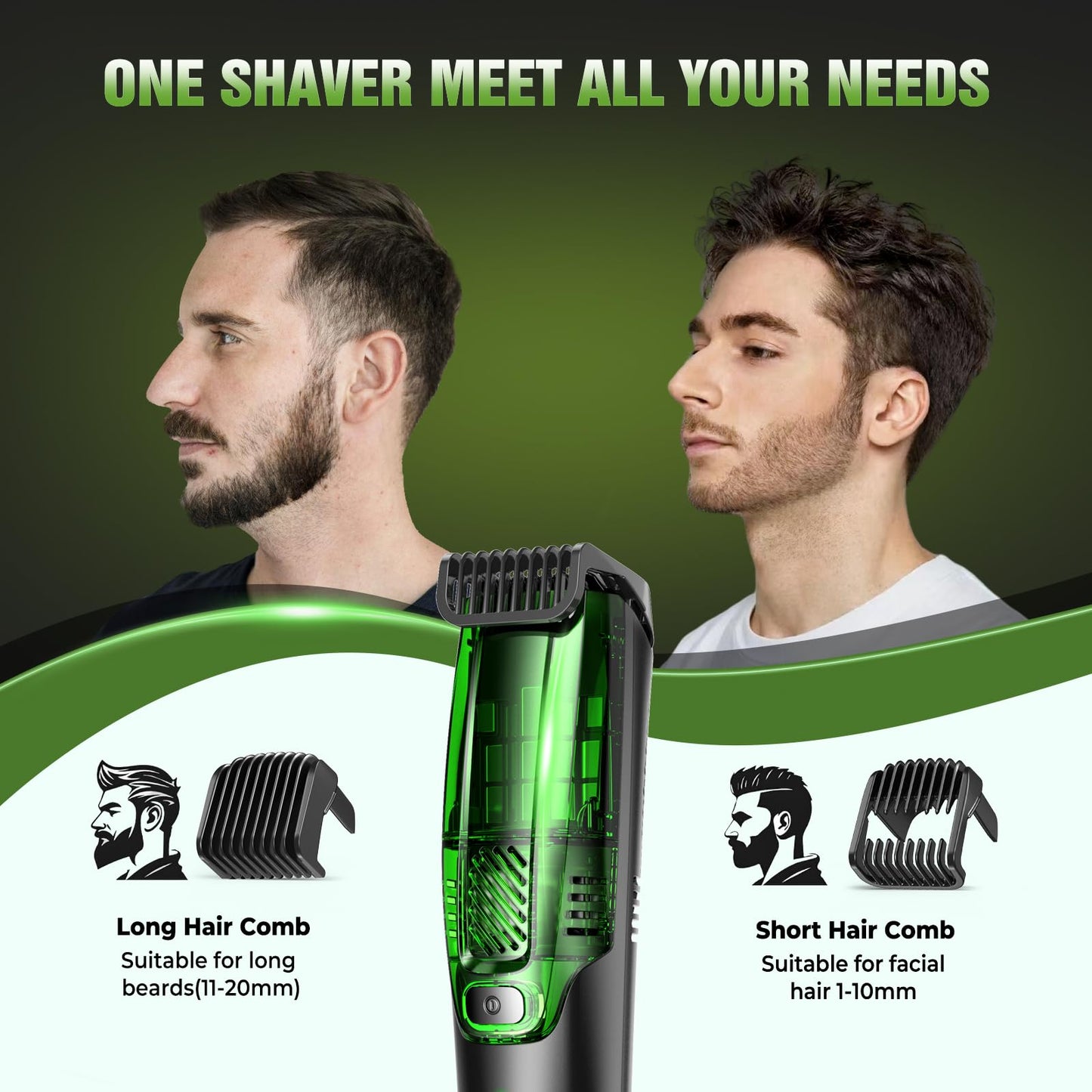 Beard Trimmer for Men: All-in-One Vacuum Mustache Trimmer With Precision Dial,Adjustable 20 Length Setting Premium Facial Hair Groomer with Length Comb USB-C Recharge, Waterproof Wet/Dry Clipper