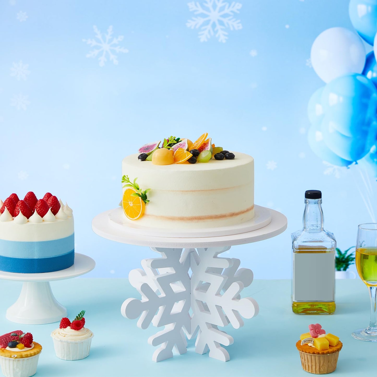 Lallisa 12" Snowflake Frozen Cake Stand White 3D Snowflake PVC Cake Decorations with Engraved Snow Themed Holder Winter Dessert Stand Centerpieces for Frozen Winter Birthday Party Supplies
