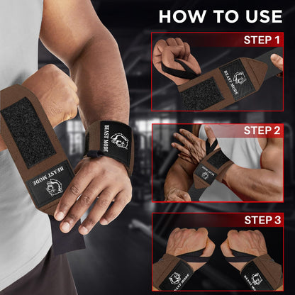 TECEUM Weightlifting Wrist Wraps with Thumb Loop – Brown – Beast Mode – 18 inch – Heavy-Duty Workout Wrist Support & Protection – Ideal for Powerlifting, Strength Training, Bodybuilding