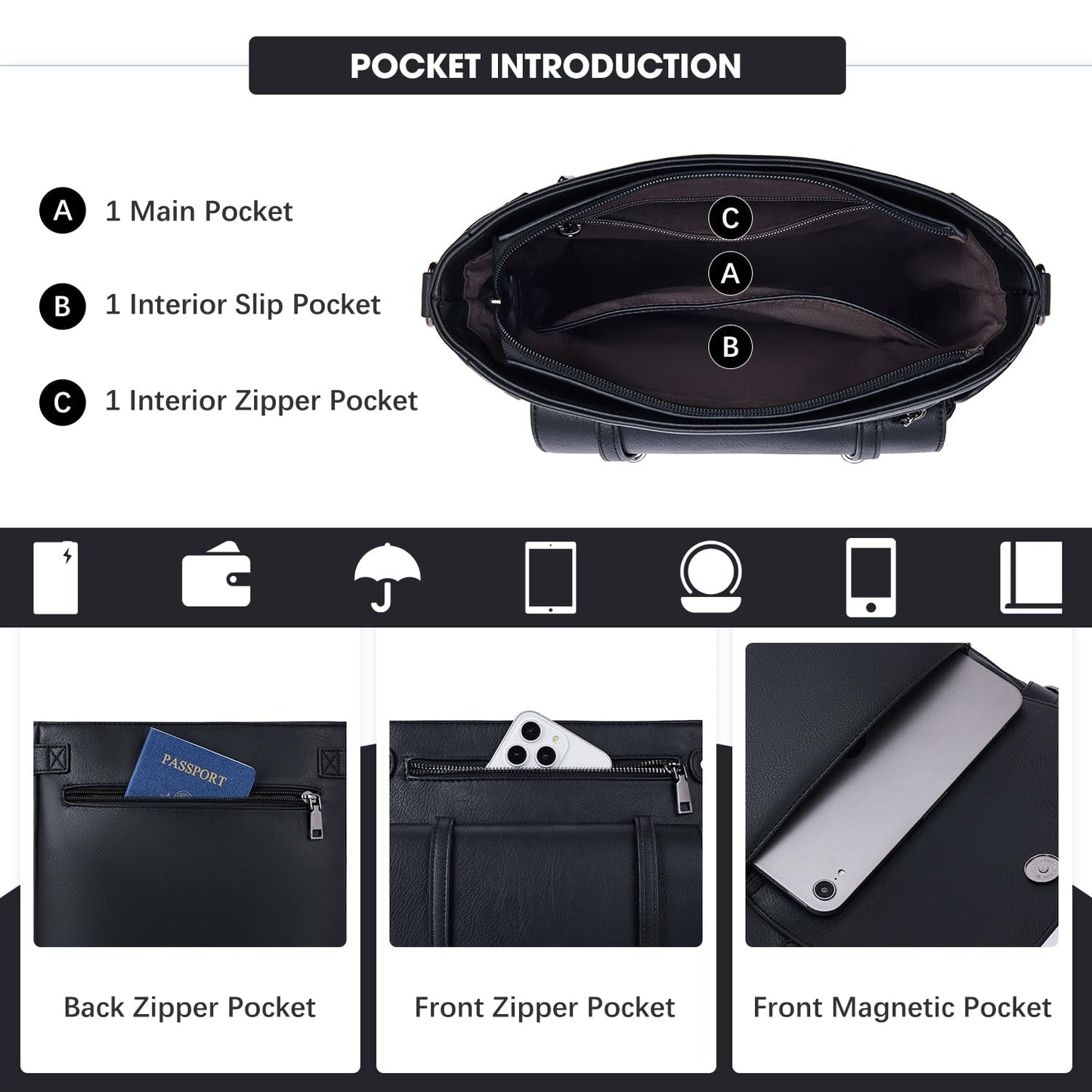 Roulens Crossbody Bags for Women,Multi Pocket Crossbody Purses Vegan Leather Shoulder Handbags Travel Purse Adjustable Strap