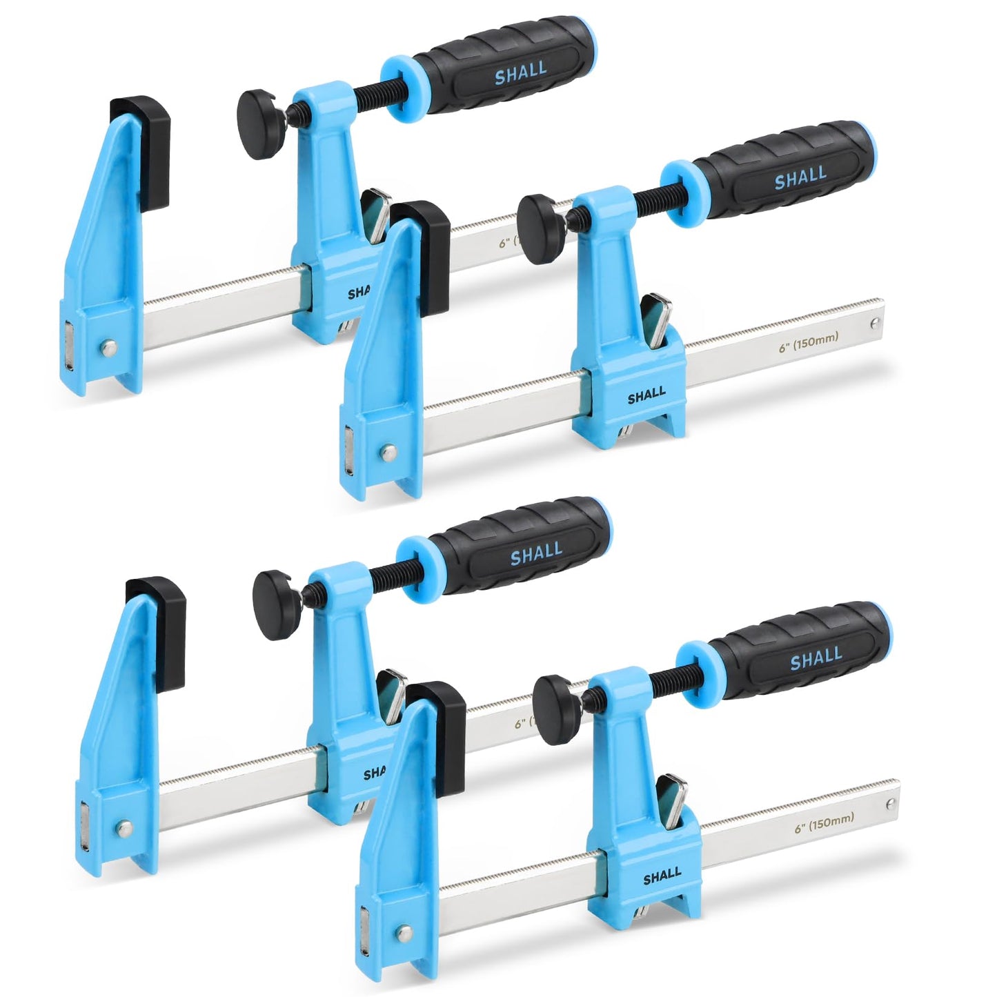 SHALL 6-Inch Steel Bar Clamps Set, 4-pack Medium-Duty Quick-Release F Clamps, 600 Lbs Load Limit for Woodworking, Metal working, DIY and Crafts