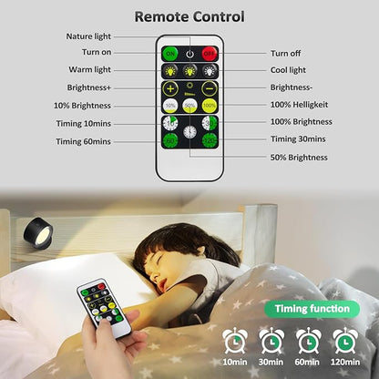 Lightbiz LED Wall Lights with Remote, Wall Mounted Sconces 3000mAh Rechargeable Battery Operated 3 Color Temperatures & Dimmable Magnetic Ball 360°Rotation Cordless Wall Light for Bedroom Bedside