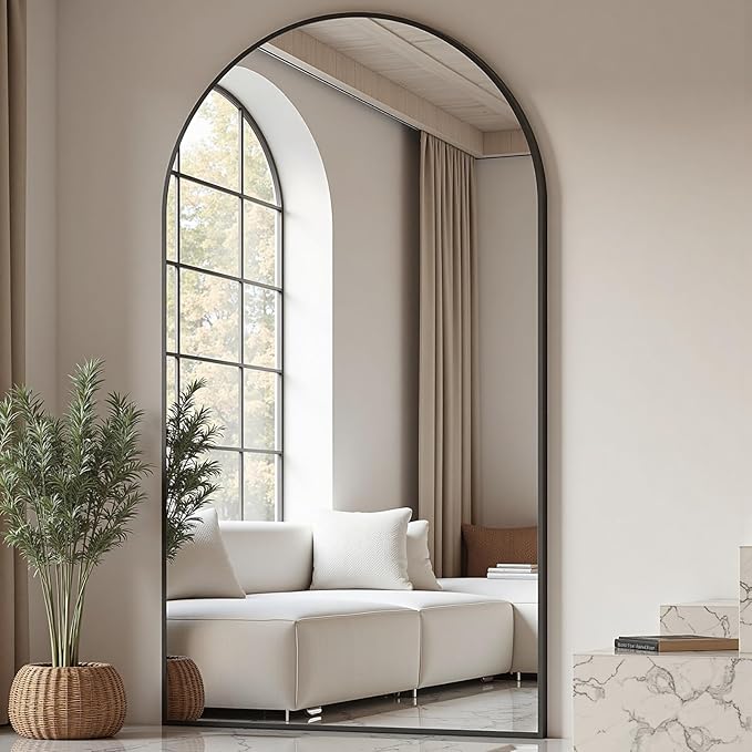 Arched Floor Mirror, 76 "x 34" Full Length Mirror Wall Mirrors Hanging or Leaning Arched-Top Full Body Mirrors with Stand for Bedroom, Dressing Room, Black