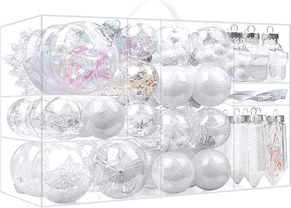 SHareconn 86PCS Christmas Balls Ornaments Set,Shatterproof Plastic Clear Decorative Baubles for Xmas Tree Decor Holiday Wedding Party Decoration, White