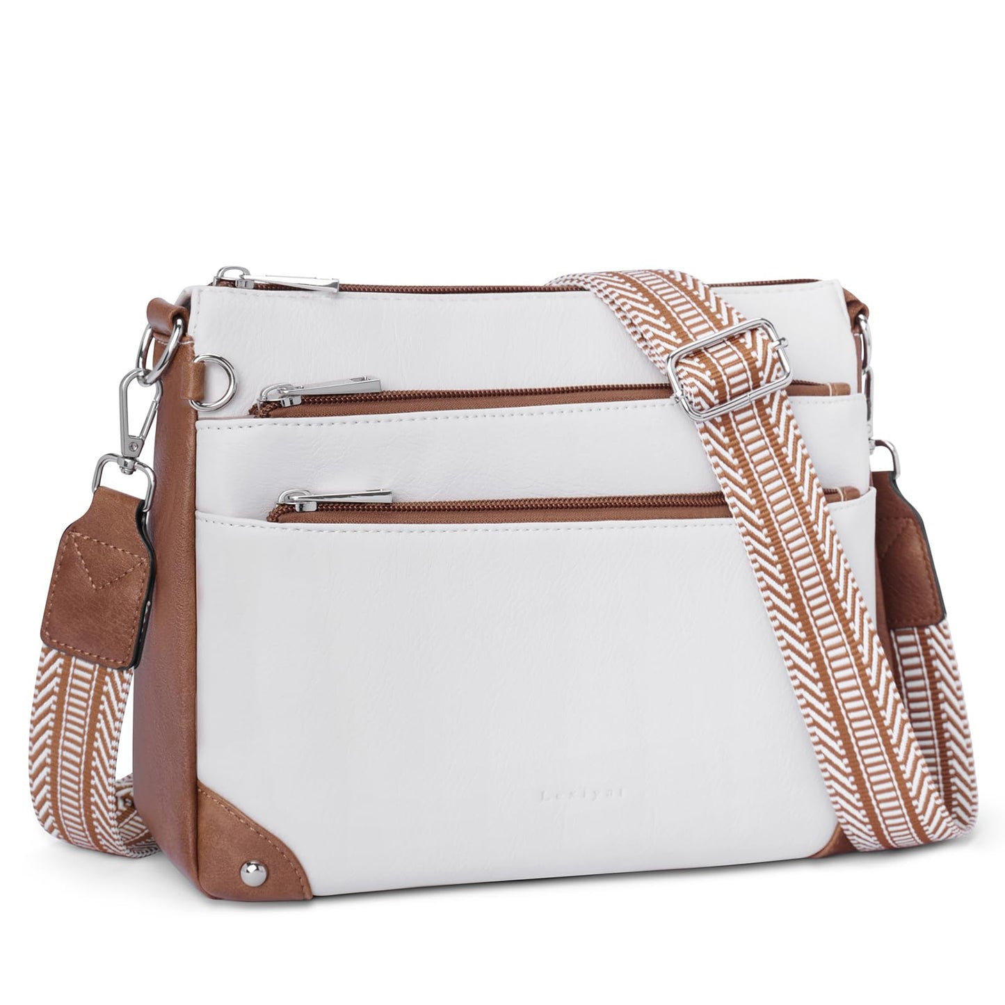 Lexiyat Crossbody Bags for Women Rfid Travel Crossbody Purses Leather Roomy Handbags Medium Shoulder bag with Adjustable Strap Beige