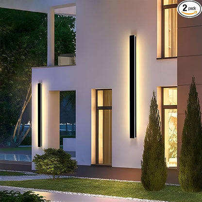 2 Pcs 92 Inch Modern Outdoor Wall Lights Long Linear Wall Sconce IP65 Waterproof Linear Outdoor Wall Lamp LED 3000K Exterior Light Fixtures for House Patio Garage
