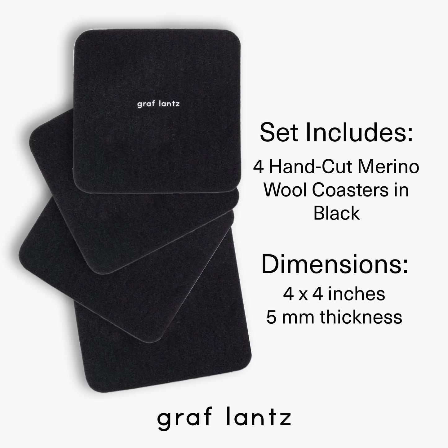 Graf Lantz - Bierfilzl Merino Wool Square Coasters Set of 4 - Black (4"x4"x5mm) - Absorbs 30% of Weight - Natural German Wool - Heat Resistant, Sustainable, Reusable - Home Decor, Coffee Table Decor