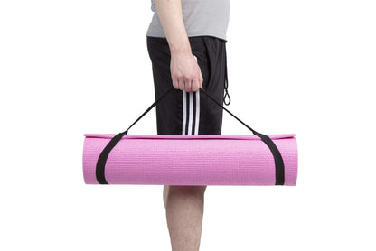 Mind Reader YOGAPVC-BLK All Purpose Extra Thick Yoga Fitness & Exercise Mats with Carrying Strap, High Density Anti-Tear