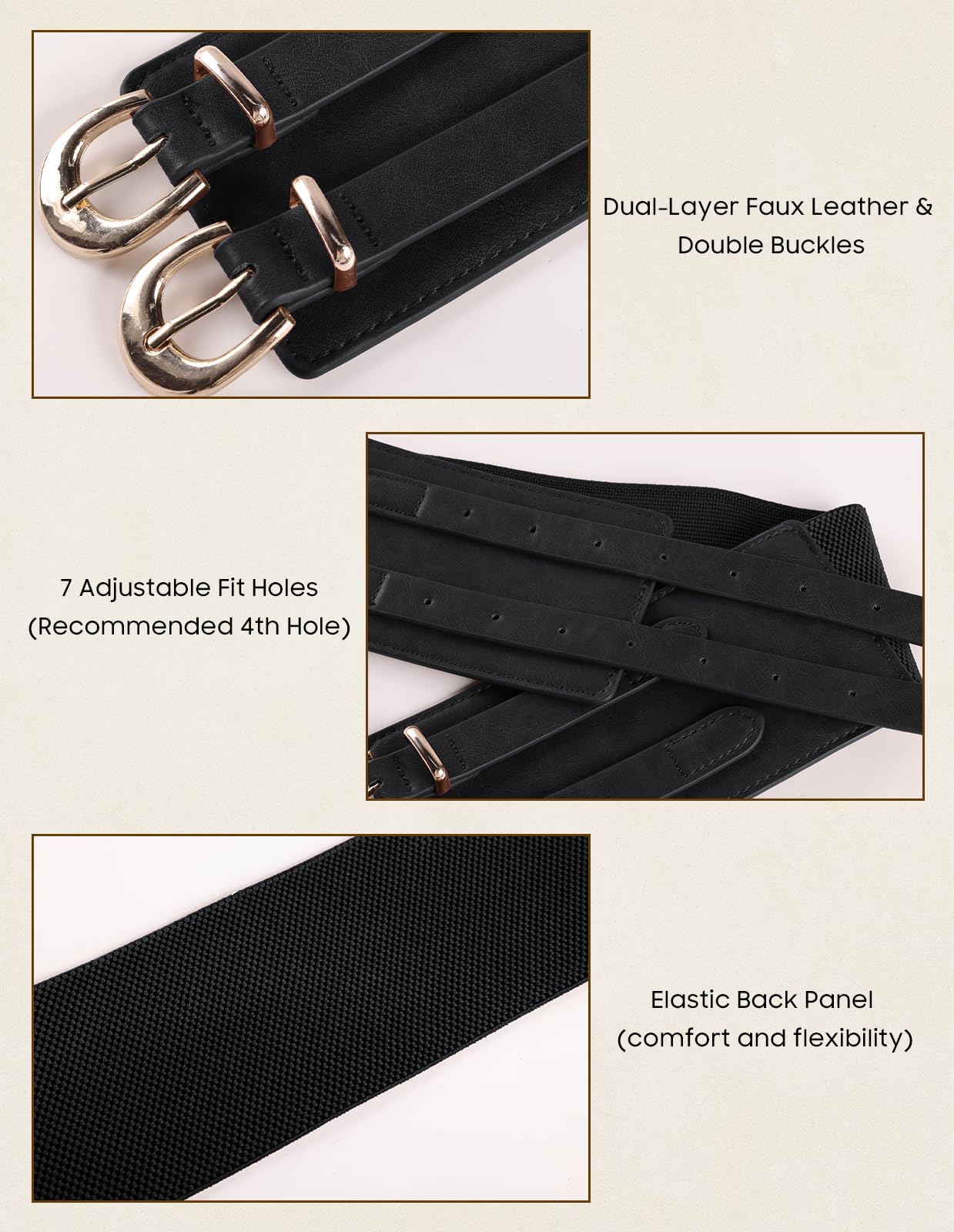 Scarlet Darkness Women's Wide Elastic Belt for Dress Stretchy Corset Belt Double Gold Buckle Waist Belt Black L