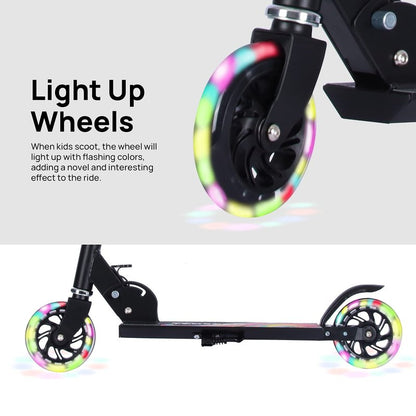 TENBOOM Scooter Toys for Kids Ages 6-12/3-5, Max Load 220 LBS, Foldable Lightweight Kick Scooter with Light Up Wheels, Kickstand, 3 Adjustable Levels, Rear Brake, Black