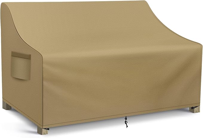 WLEAFJ Patio Sofa Cover Waterproof, 2-Seater Patio Loveseat Cover, Heavy Duty Outdoor Couch Cover, Outdoor Furniture Covers with Air Vent, 60’’ W x 34’’ D x 30’’ H, Khaki