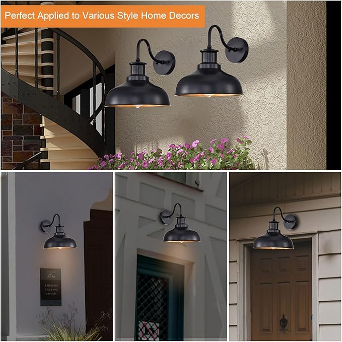 Outdoor Gooseneck Barn Light Outdoor Wall Sconce Farmhouse Rustic Exterior Wall Mount Lights Vintage Outside Lighting Fixture Industrial Black Lantern for Porch Entryway Garage Shed,1 Pack