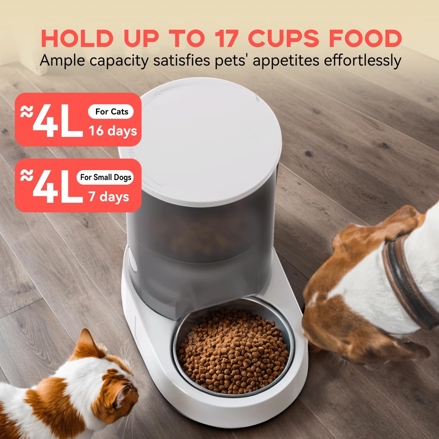 PAPIFEED Automatic Cat Feeder, 4L Auto Dog Cat Feeder with Rechargeable Battery & Dual-Band WiFi (2.4G & 5G), Automatic Pet Food Dispenser for Outdoor Travel Home