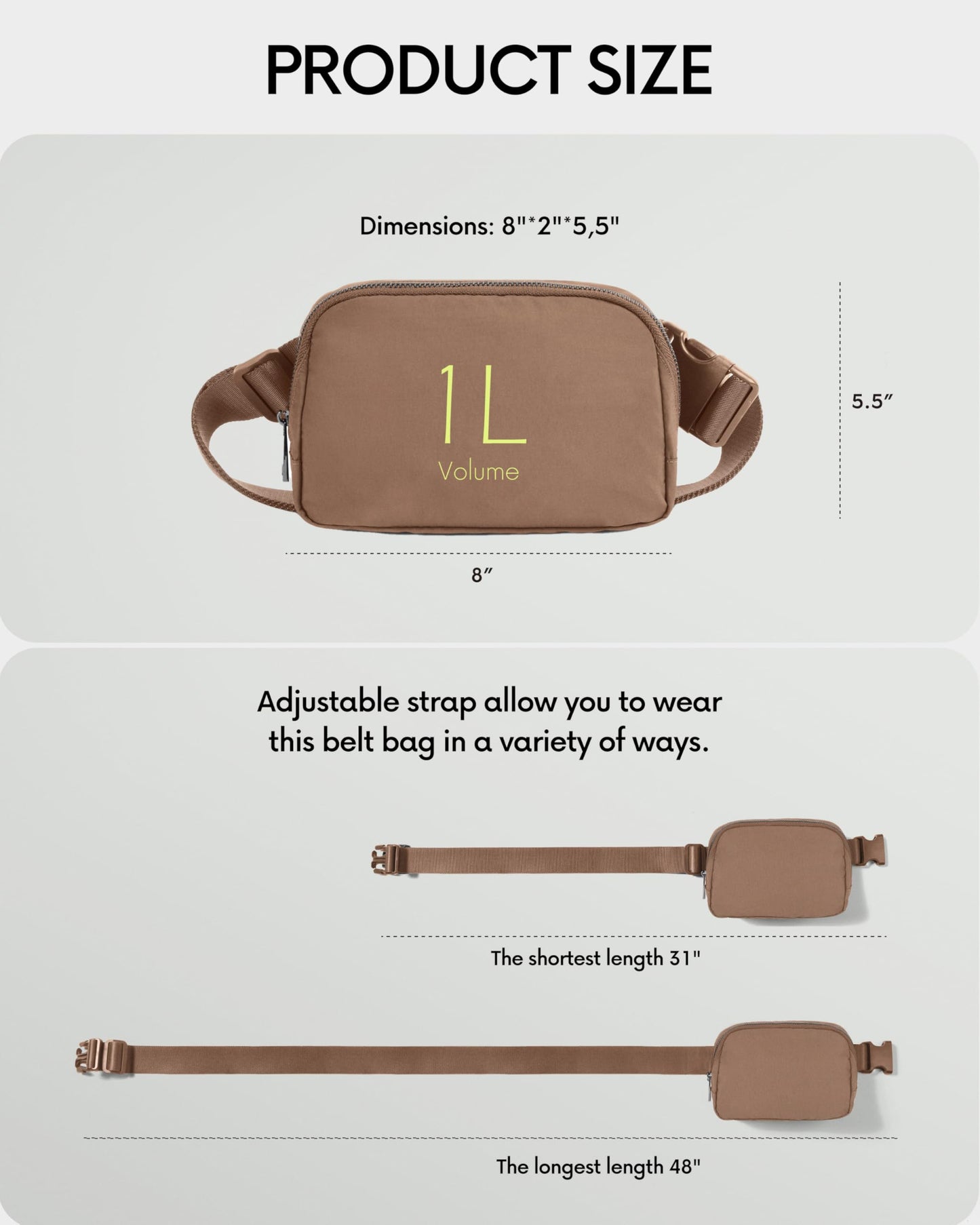 ODODOS Unisex Mini Belt Bag with Adjustable Strap Small Fanny Pack for Workout Running Traveling Hiking, Brown