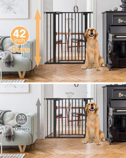 Papacare 42" Extra Tall Baby Gate for Stairs Doorways, Fits Openings of 29.5" to 40.5" Wide, Auto Close Extra Wide Baby and Pet Gate for Doorways and Stairways,Pressure Mounted Dog Gates, Black