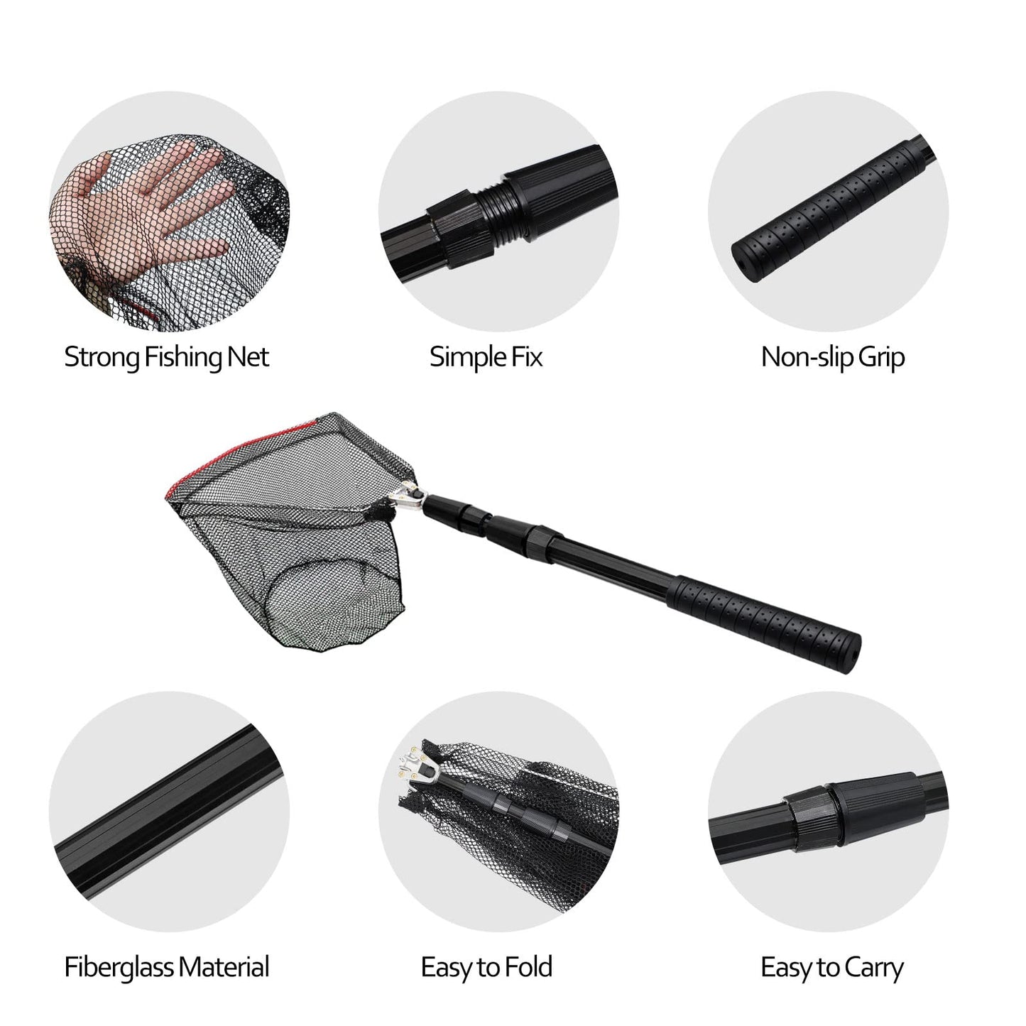 SANLIKE Aluminum Collapsible Telescopic Fishing Net for Ice Salt/Freshwater
