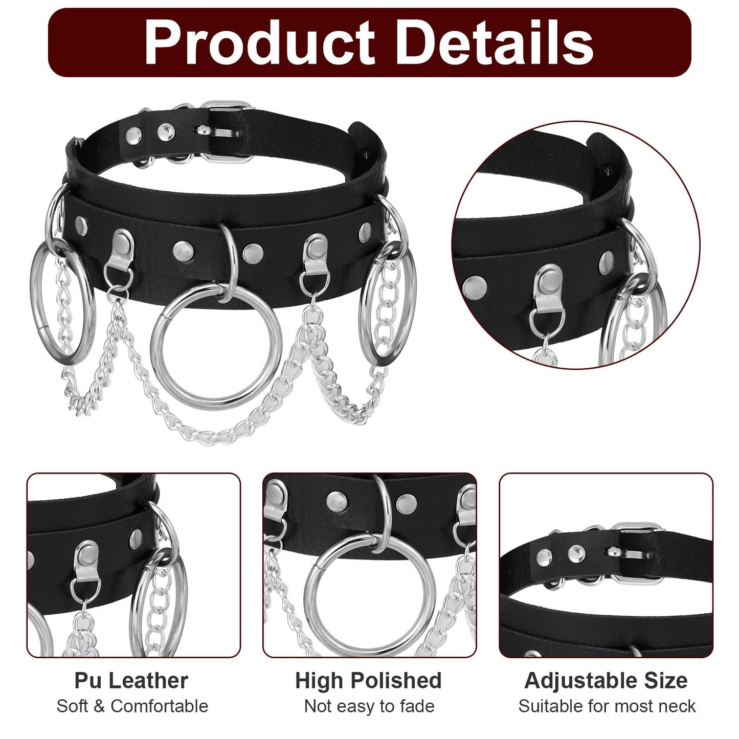 Afcabakila Black Punk Goth Choker Necklace & Spiked Studded Bracelets Set, 9 Adjustable PU Leather Collars & 6 Rivet Spiked Cuffs, Gothic Rock Metal Wristband for Daily Wear Cosplay Festival