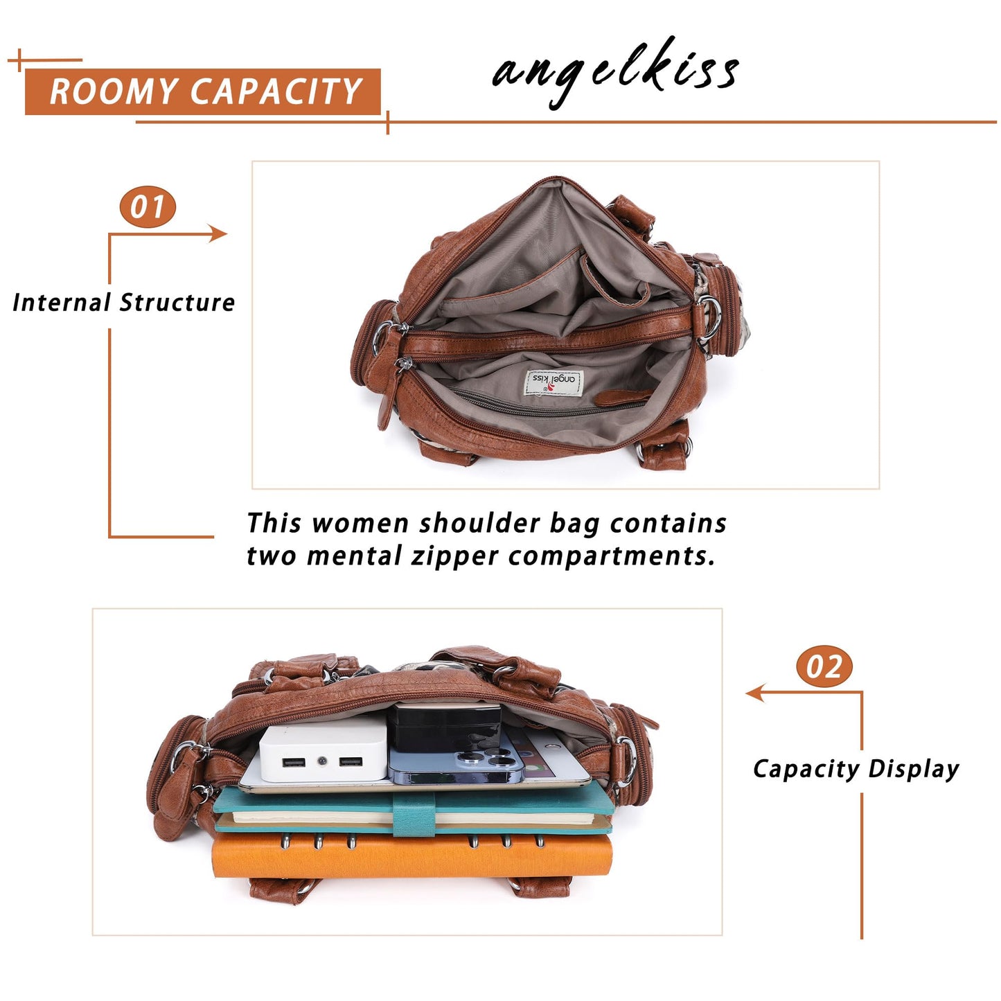 Angel Kiss Hobo Crossbody Purses for Women Shoulder Bag Multipocket Soft Hobo Purses Removable Strap Leather Handbags