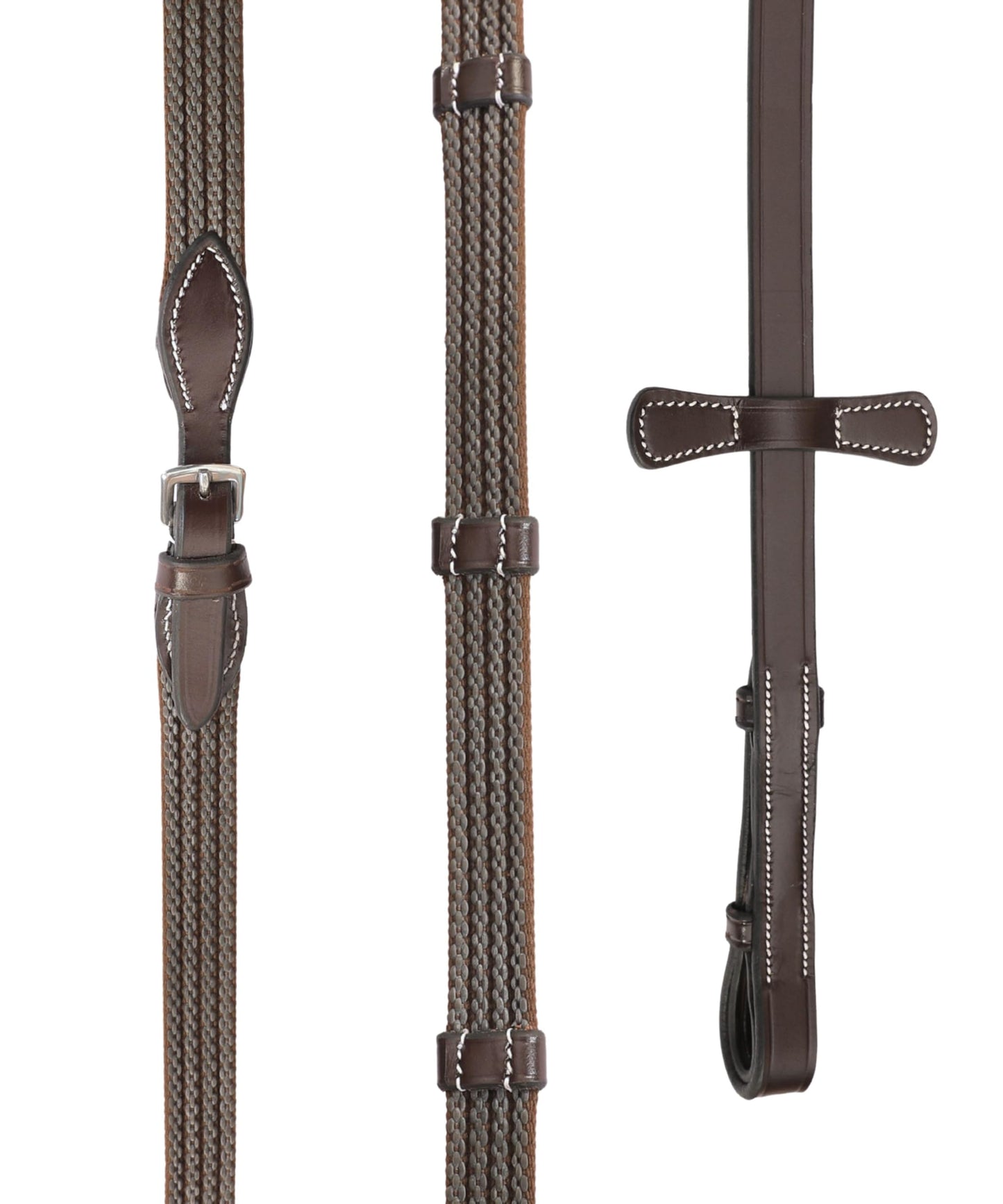 Exion Non Slip Rubber Web Reins for Horse Bridle - 5/8" Premium Leather English Reins with 7 Safety Hand Stops & Stainless Steel Buckles - Grippy Training & Jumping Reins for Full Cob Sizes