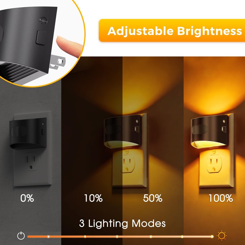 L LOHAS LED Night Light with Motion Sensor & Dusk to Dawn Sensor, Night Lights Plug into Wall with 30-100lm Adjustable Brightness, Dimmable Night Light for Bathroom Hallway, 1600K Amber, 4 Pack
