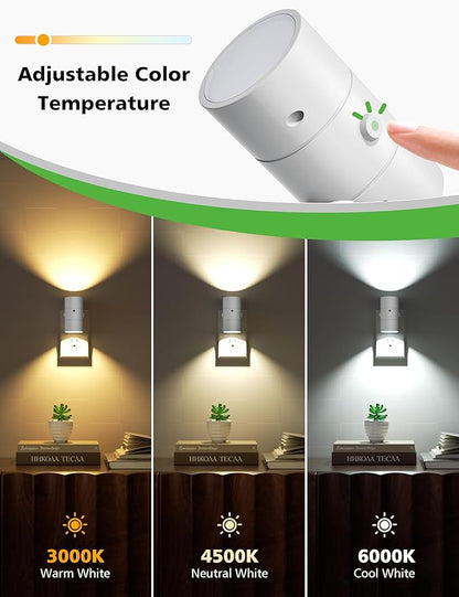 Night Lights Plug Into Wall,3 Color Temperatures LED Night Light Plug in,Dusk to Dawn Sensor,0-100LM Adjustable Brightness,Dimmable Night Lights for Hallway Bathroom Stair Bedroom,White,8 Pack