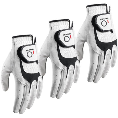 FINGER TEN Premium Golf Gloves Men Cabretta Leather Value 3 Pack for Right Left Handed Golfers, All Weather Grip Comfortable Glove Size S M ML L XL for Left Right Hand (White-3 Pack, Large, Left)