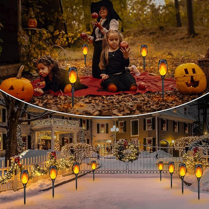 IkeeRuic Solar Lights Outdoor, Solar Torch Light with Flickering Flame for Halloween Decor, Solar Garden Lights, Waterproof Outdoor Lighting, Flame Torches for Outside Patio Pathway Yard Decorations